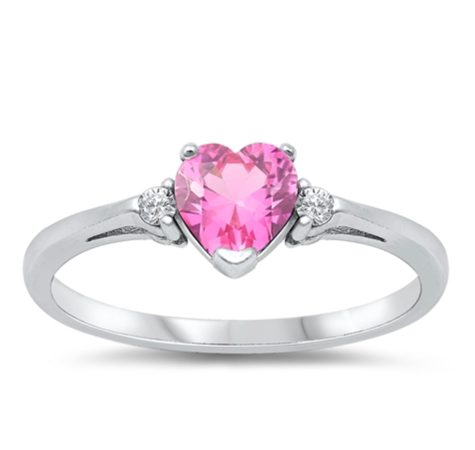 Sterling silver Rose pink Cz Heart ring
