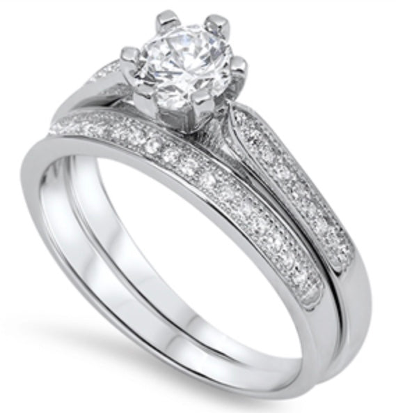 Sterling silver Cz wedding set