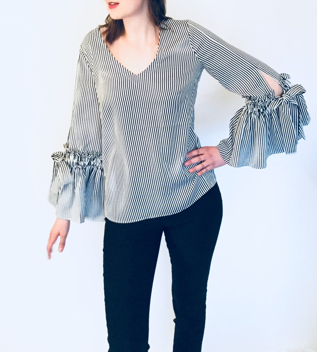 V-Neck Pin Stripe Blouse