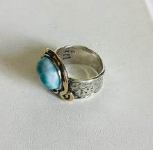 Sterling silver Genuine Larimar/ 14k Gold Ring
