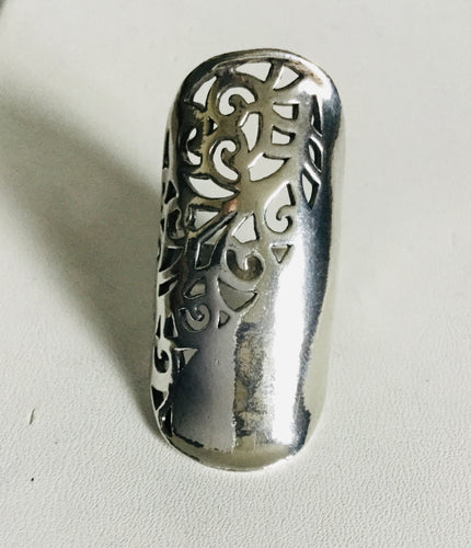 Sterling silver half Filigree cutout Shield ring