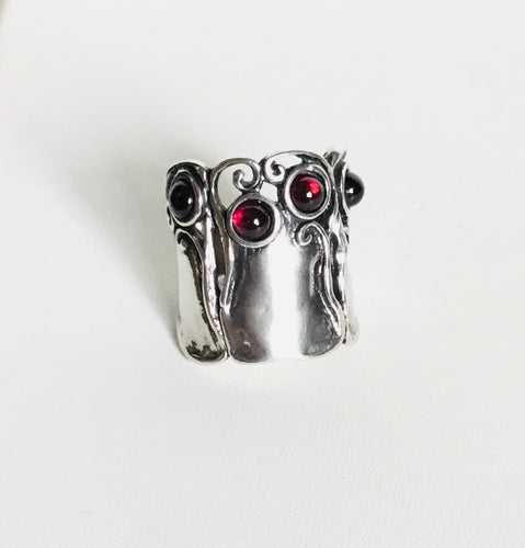 Sterling Silver Garnet Shield Ring