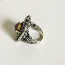 Vintage ornate detail sterling silver 9k ring/ Genuine Stones
