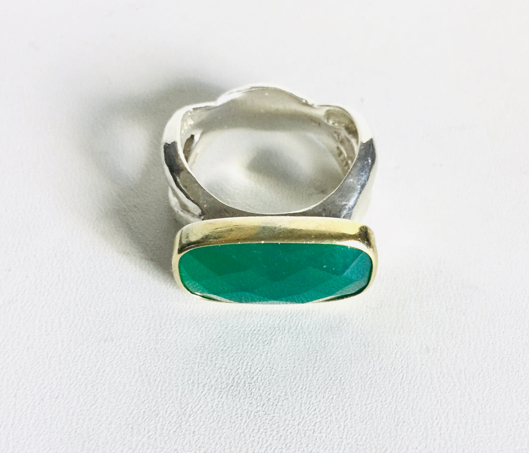 Sterling silver Green Onyx /10k gold accent Ring