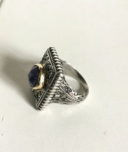 Vintage ornate detail sterling silver 9k ring/ Genuine Stones