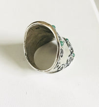 Studded gem stone Sterling Silver Shield Ring