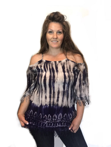 Tie dye Cold shoulder tassel Top