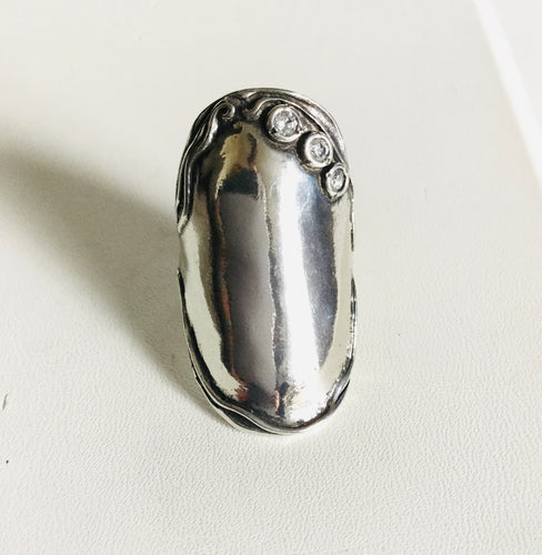 Sterling silver Shield ring / Cz stones