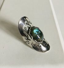Filigree shield Silver ring with Genuine stone