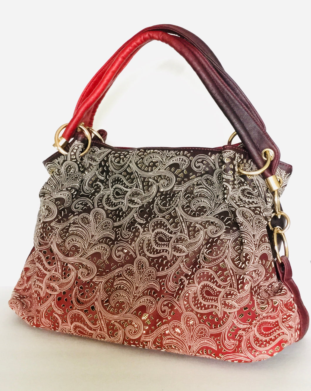 Leather Slouch paisley Handbag