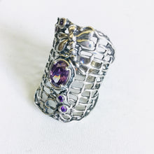 Sterling silver Dragonfly Amethyst Shield Ring