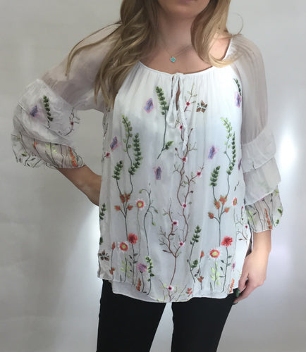 Floral Silk peasant Top