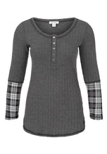 Henley Top Combo Plaid  Sleeve Print