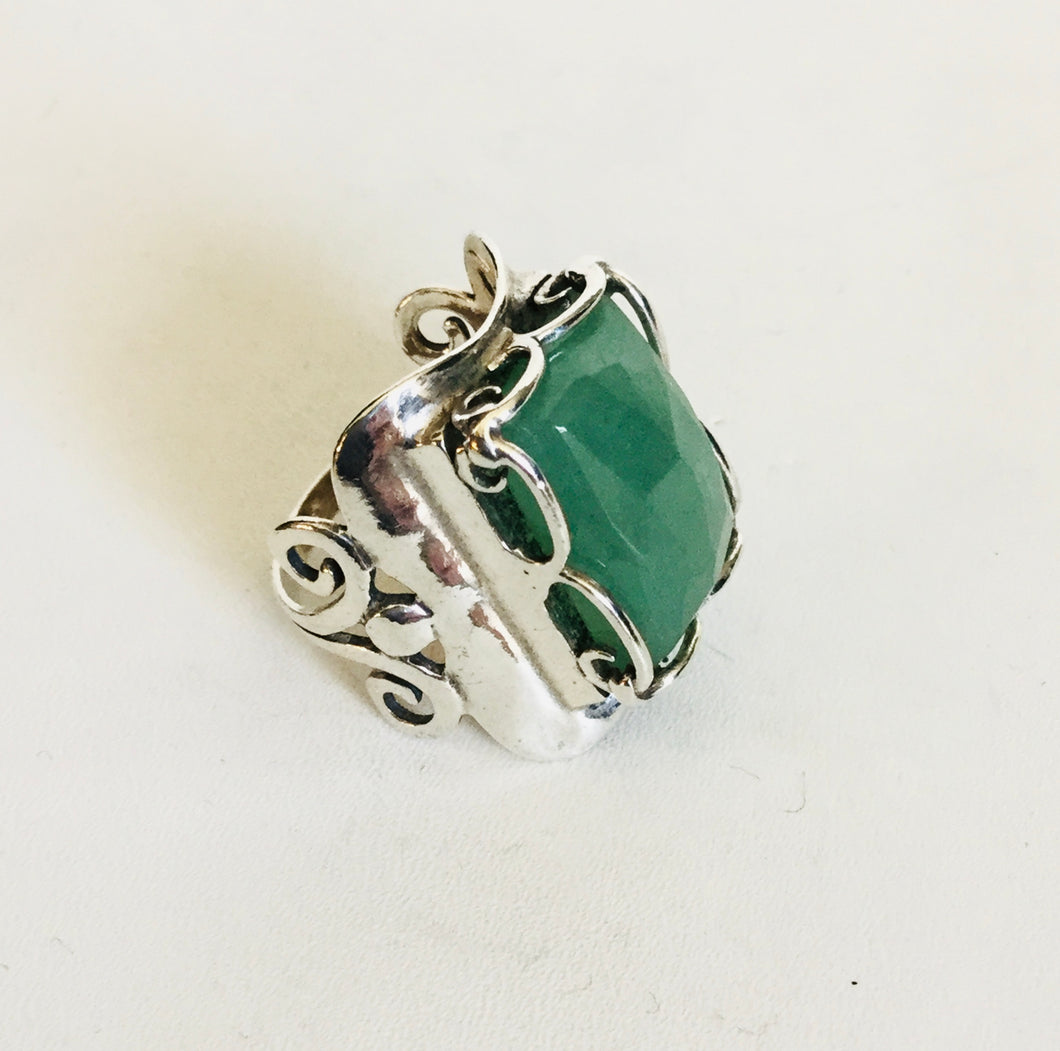 Sterling silver square Genuine stone Ring