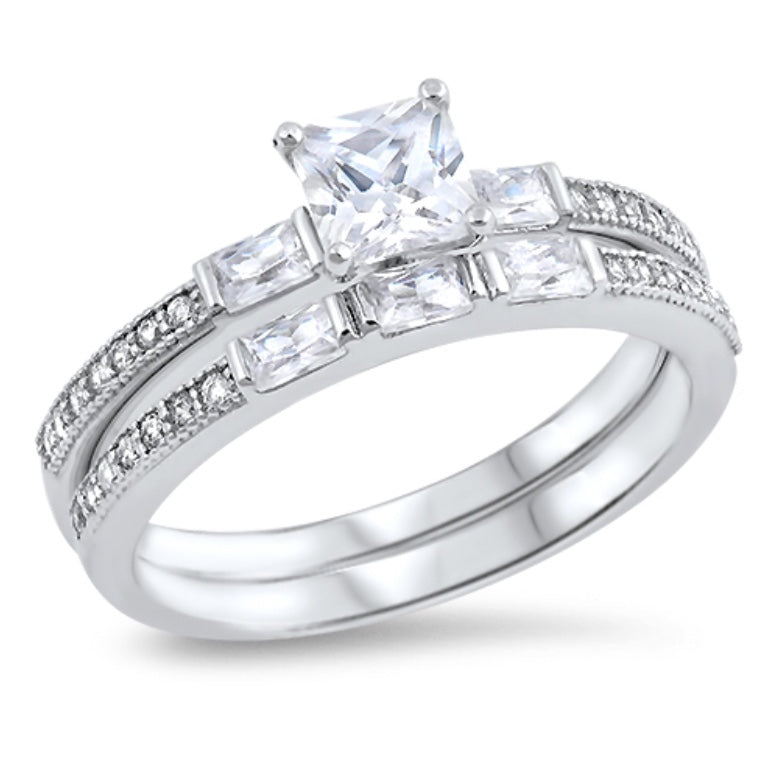 Square Cz Travel set/ baguette detail on band