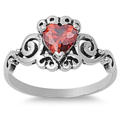 Red CZ Heart Ring