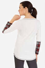 Henley Top Combo Plaid  Sleeve Print