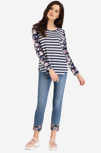 Long Sleeve Striped combo Floral Top
