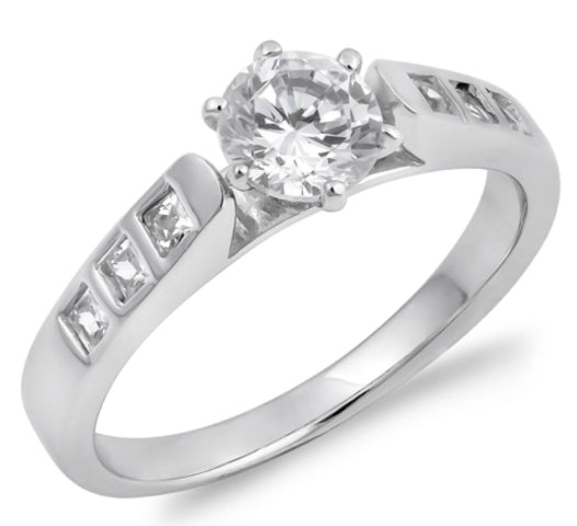 Clear Cubic Zirconia 925 Sterling Silver Travel Band