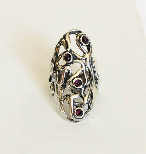 Sterling silver Studded Garnet Ring