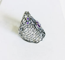 Sterling silver Dragonfly Amethyst Shield Ring