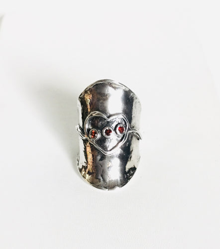 Sterling silver Triple stone Heart shield ring