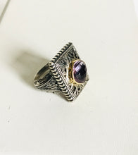 Vintage ornate detail sterling silver 9k ring/ Genuine Stones