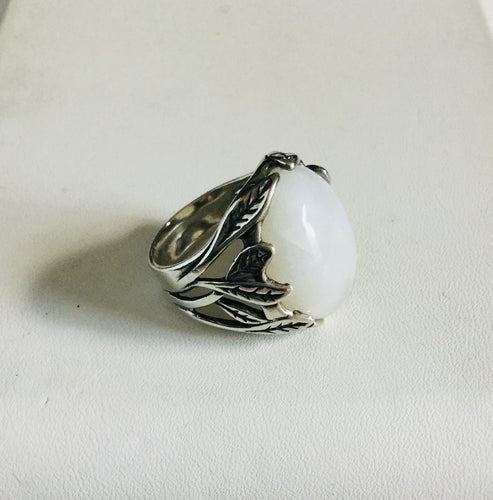 Moonstone Sterling Silver Leaf Detailing