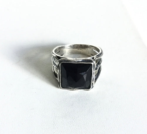 Sterling silver Diamond cut Black Onyx Ring