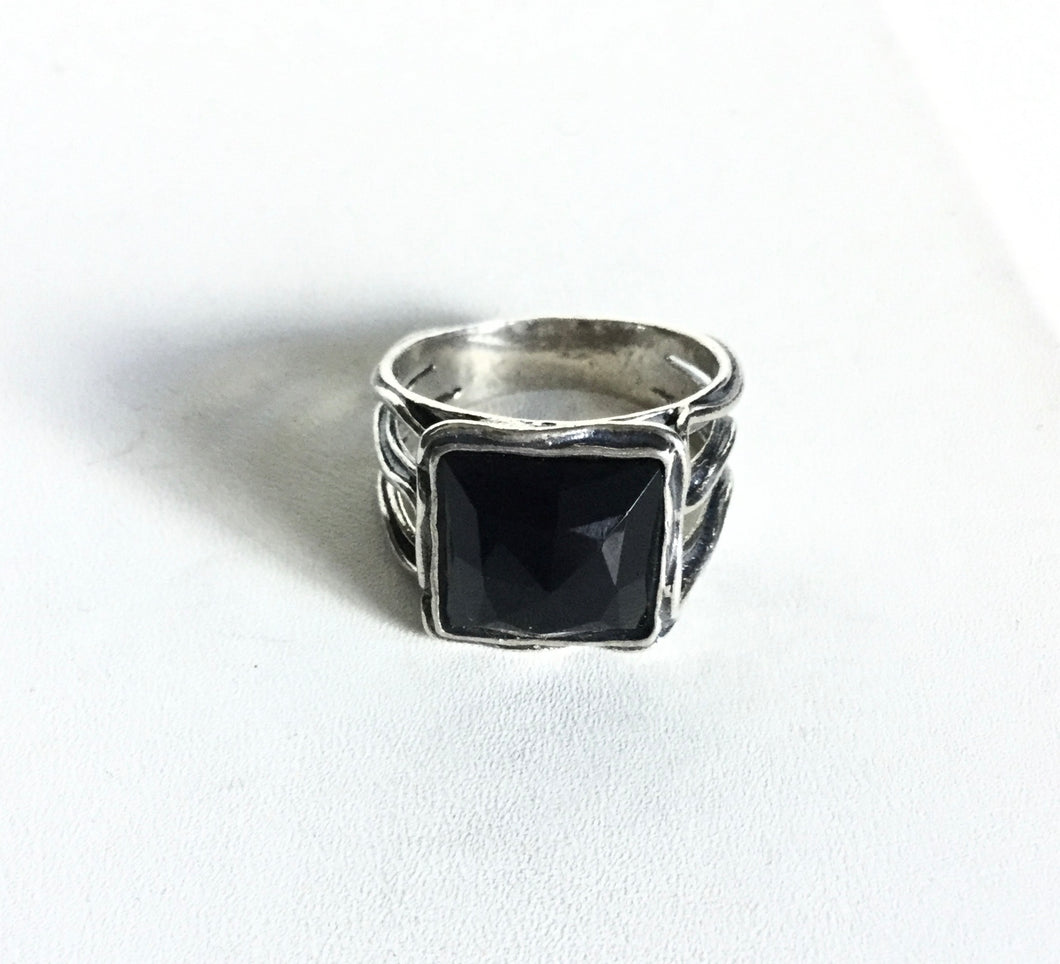 Sterling silver Diamond cut Black Onyx Ring