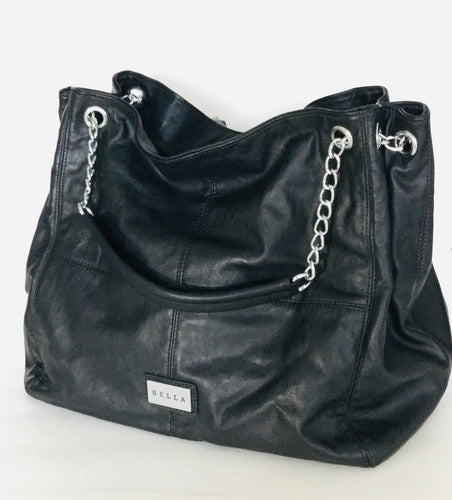 Black Leather Bella Slouch Handbag