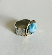 Sterling silver Genuine Larimar/ 14k Gold Ring