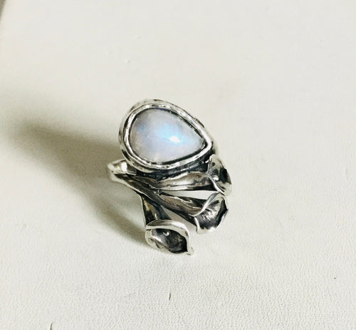 Calla lilly Moon Stone Silver Ring