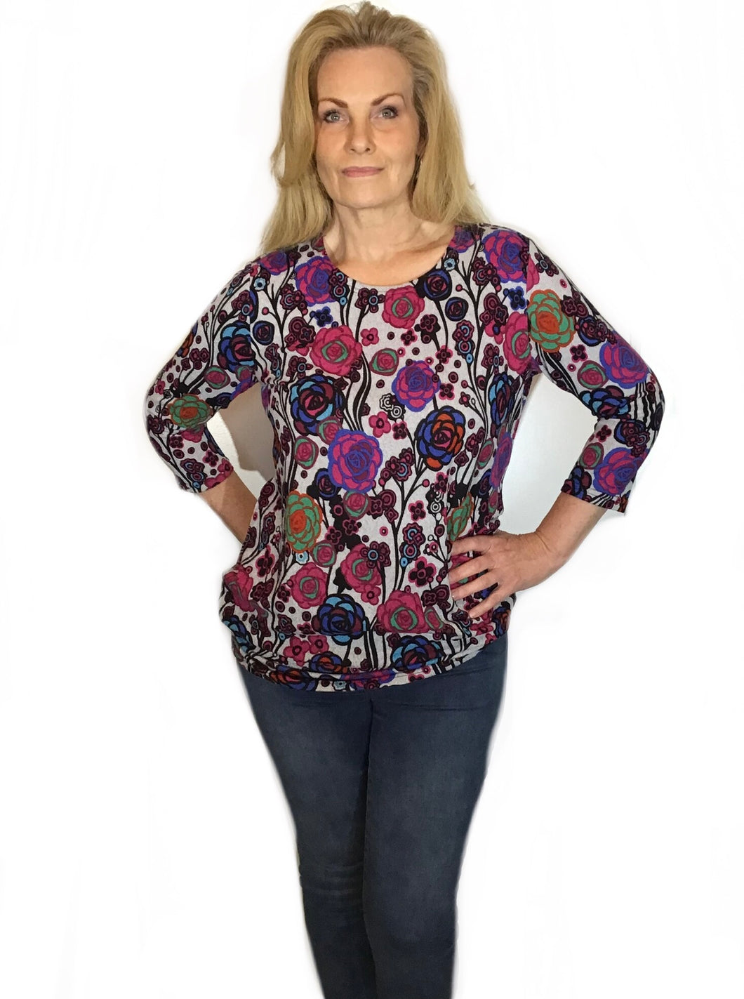 Multi-Flower Long Sleeve Top