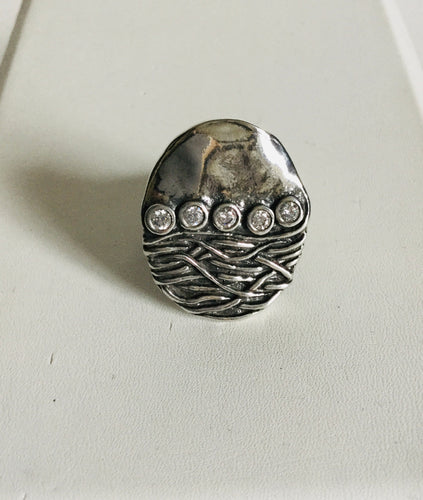 Israel sterling silver ring with CZ accents