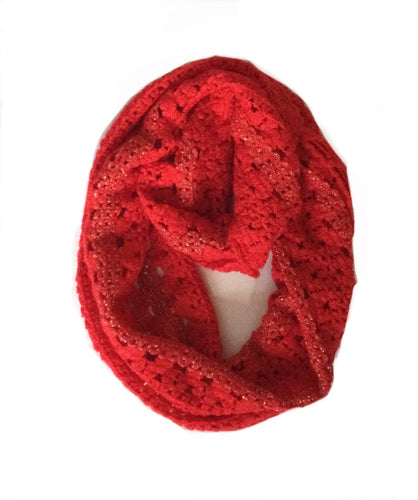 Infinity Loop Knit Red/ Gold Scarf