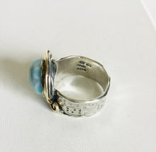 Sterling silver Genuine Larimar/ 14k Gold Ring