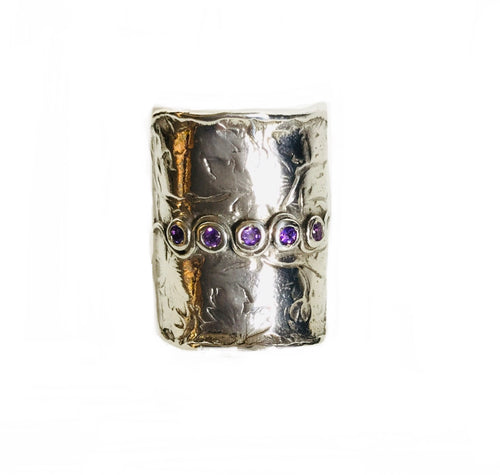 Sterling silver Maple leaf embossed Amethyst Shield Ring