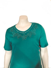 Floral Embroidered Rhinestone Tee