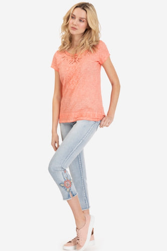 Embroidered Cap Sleeve Top