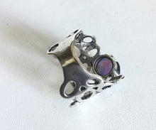 Sterling silver Circular cutout lab Blue Opal Ring.