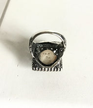 Vintage ornate detail sterling silver 9k ring/ Genuine Stones