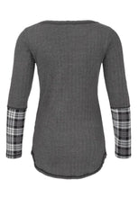 Henley Top Combo Plaid  Sleeve Print