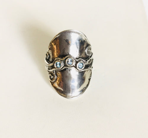 Sterling silver Aquamarine Shield Ring