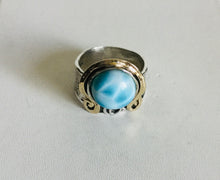 Sterling silver Genuine Larimar/ 14k Gold Ring