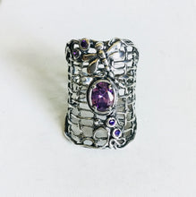 Sterling silver Dragonfly Amethyst Shield Ring