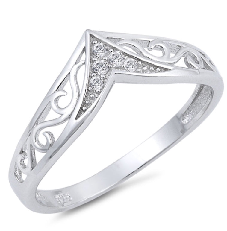 Cz Chevron Sterling Silver Ring