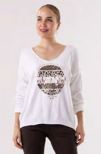 V - Neck Gold Foil Print Knit Sweater