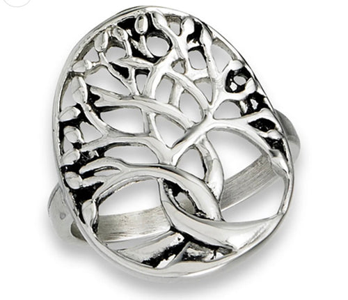 Sterling silver oval Tree of life ring