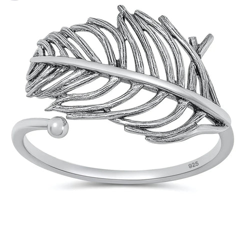 Brush Sterling silver leaf ring